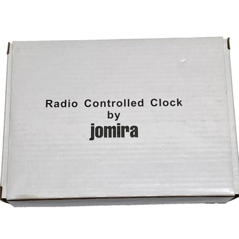 Radio Controlled Clock RCC Battery Operate Silver LCD Temp Alarm Calendar Jomira